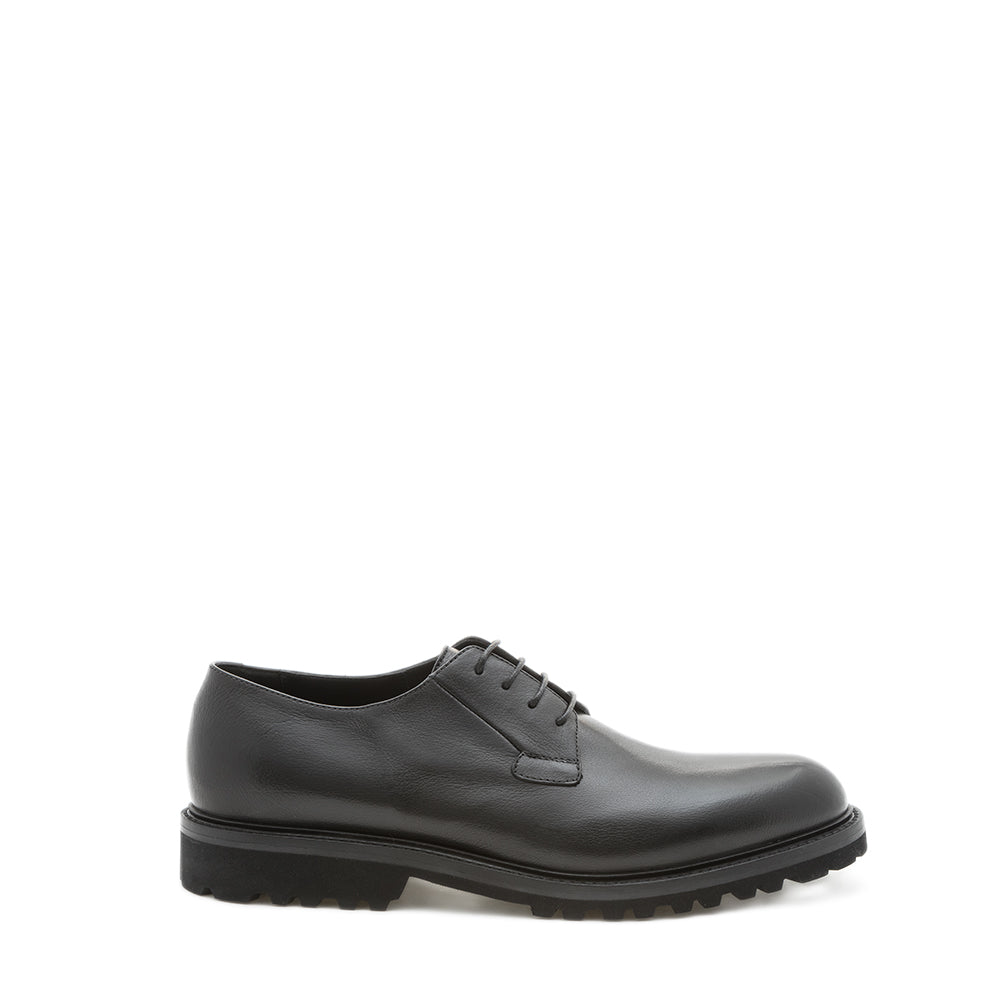 BLACK DERBY LACED LEATHER SHOES
