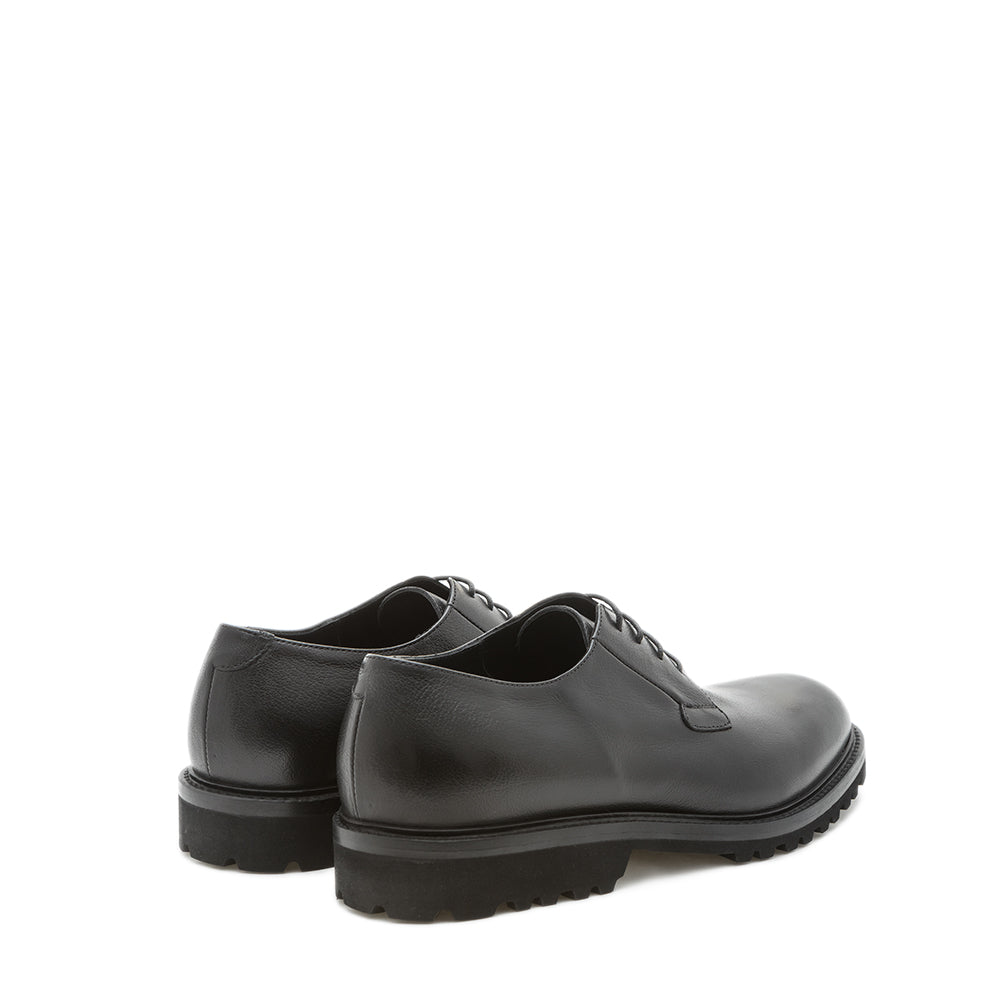 BLACK DERBY LACED LEATHER SHOES