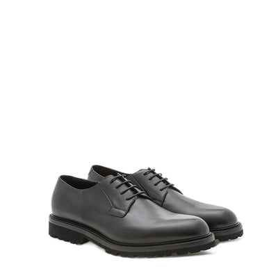 BLACK DERBY LACED LEATHER SHOES